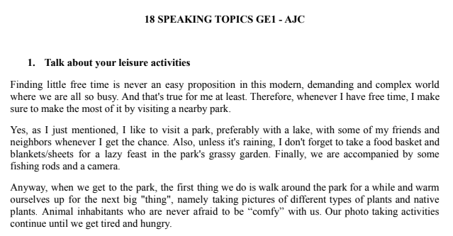 18 SPEAKING TOPICS GE1 - AJC