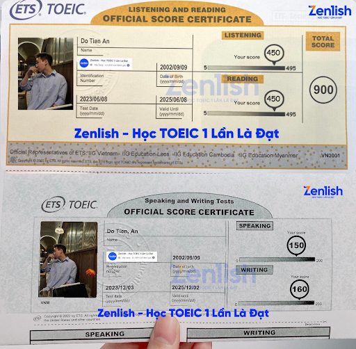 Chứng chỉ TOEIC 4 kỹ năng của học viên Zenlish
