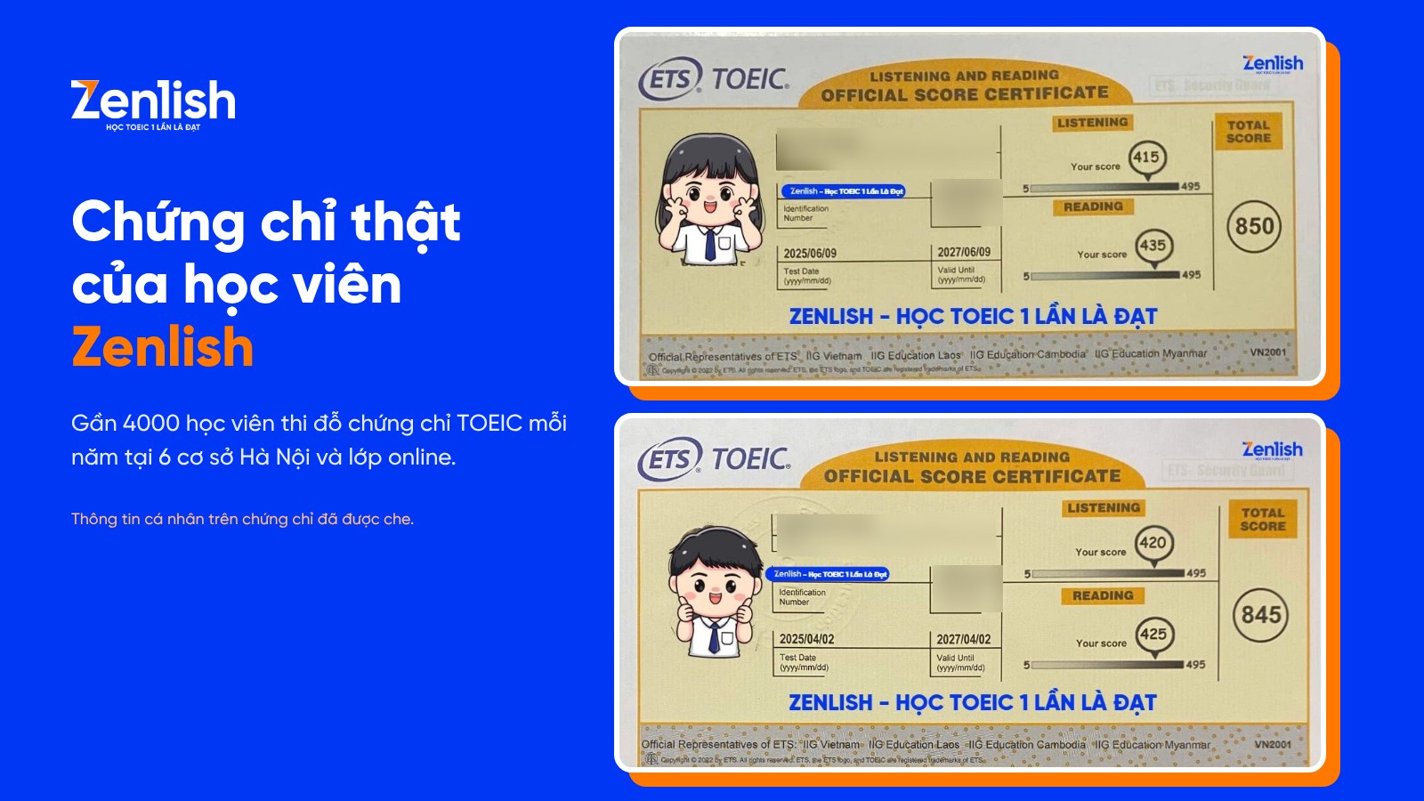 Học viên Zenlish đạt chứng chỉ TOEIC chuẩn đầu ra